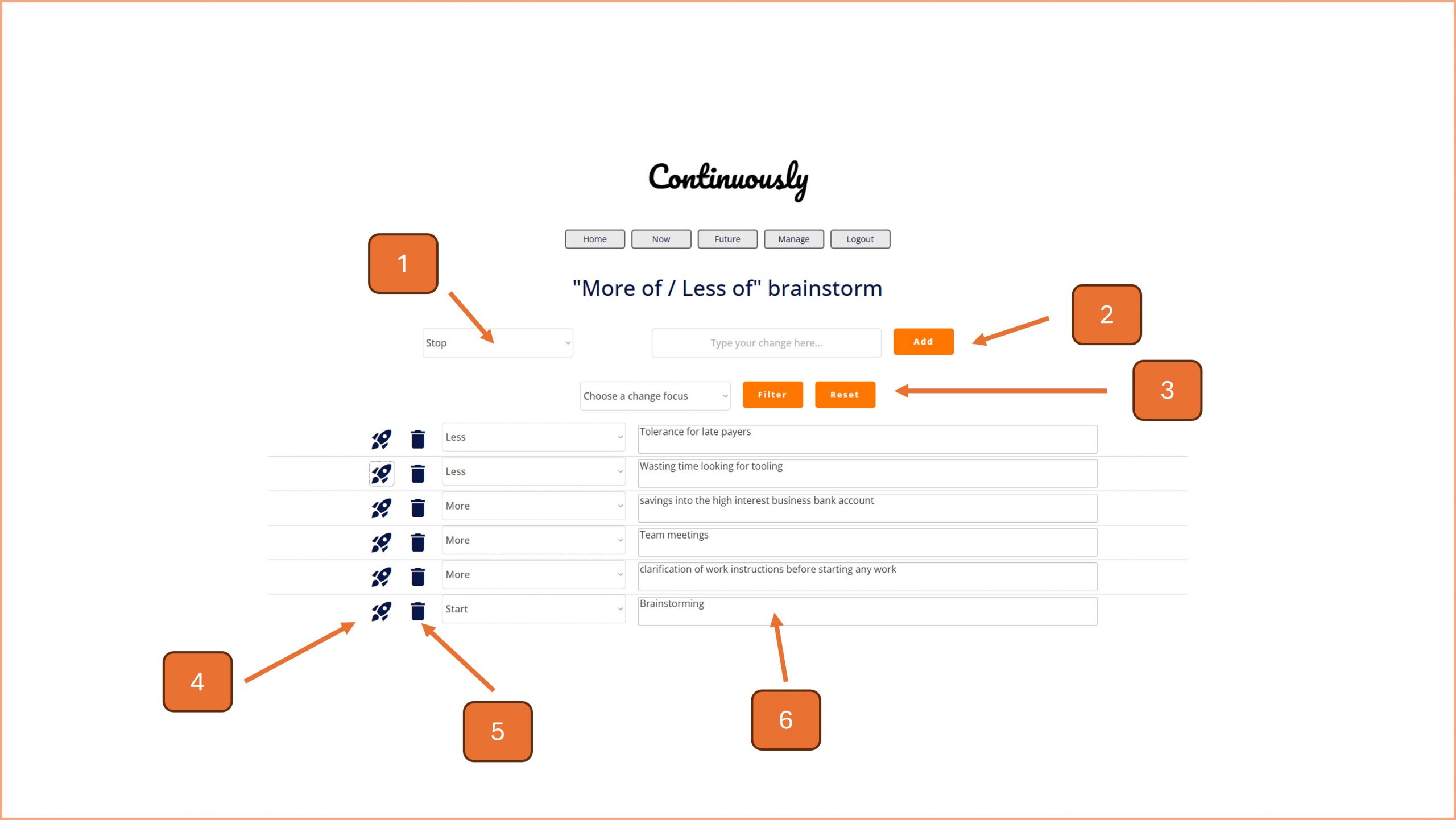 Continuously Help | More of / Less of
